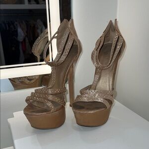 Forever 21 Tan Studded Platform Heels - Pageant Shoes